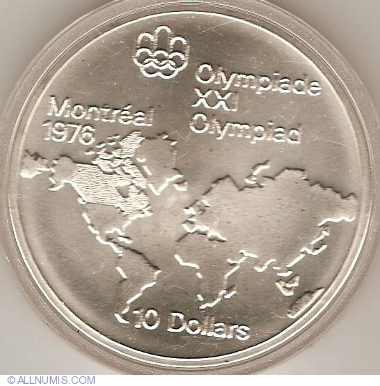 10 Dollars 1973 - Montreal Olympics - World Map, Commemorative