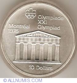 Image #2 of 10 Dolari 1974 - Jocurile Olimpice de la Montreal - Templul lui Zeus