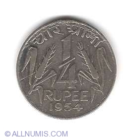 Image #1 of 1/4 Rupee 1954 C