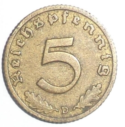 5 Reichspfennig 1938 D
