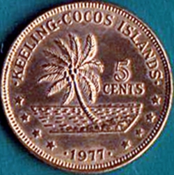 Image #2 of 5 Cents 1977 - 150 Years of the Kingdom of the Cocos (Keeling) Islands.