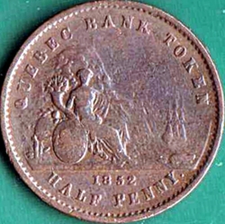 Image #2 of 1/2 Penny / 1 Sou 1852 - Quebec Bank Token.