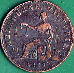 Image #1 of 1/2 Penny 1857 - Hide & De Carle - Melbourne.