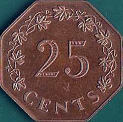 Image #2 of 25 Cents 1975 - Declaration of the Republic of Malta (13 December 1974).