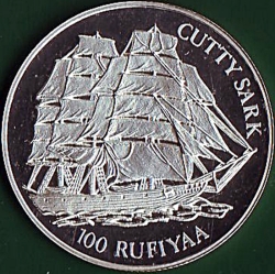 Image #2 of 100 Rufiyaa 1993 (AH1414) - Cutty Sark.