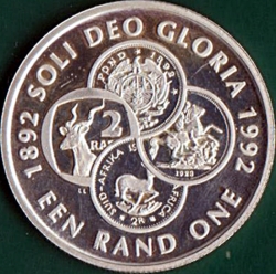 Image #2 of 1 Rand 1992 - Coins in South Africa Centenary.