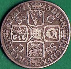 1 Shilling 1723 SSC - French Shield at the Date.